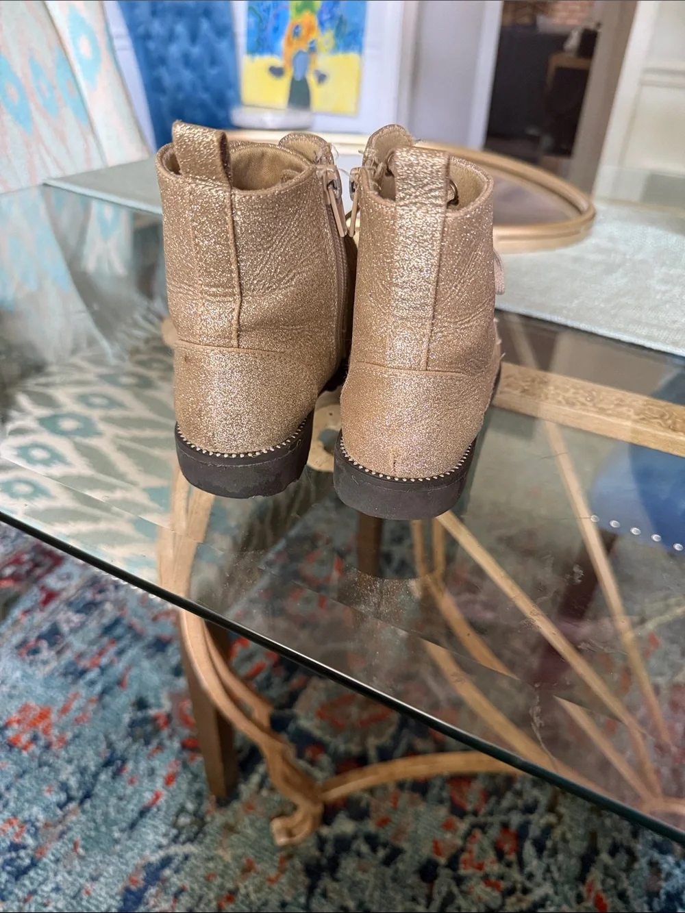 Rachel Zoe Girls Glitter Combat Boots - Champagne Gold